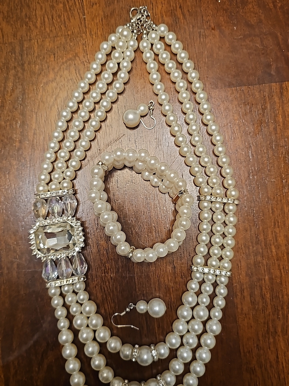 Ivory Pearl Multi-Strand Necklace Set with Bracelet and Earrings